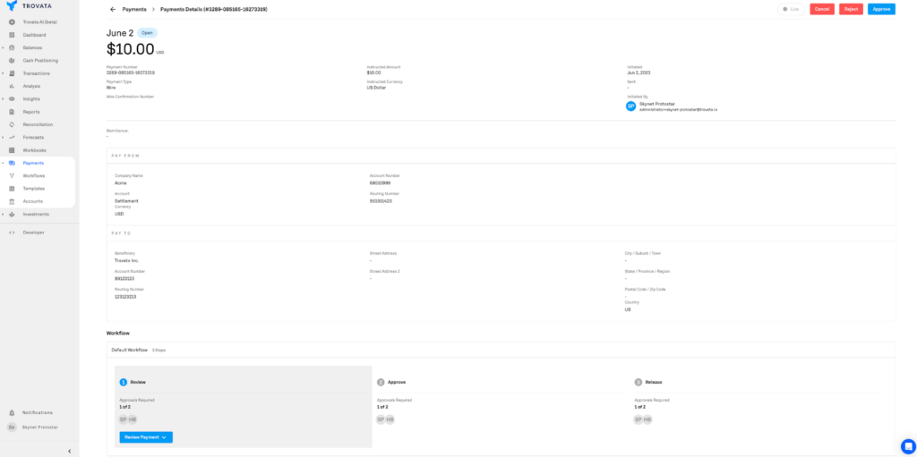 view payment in trovata