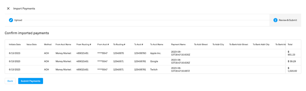 trovata import payments